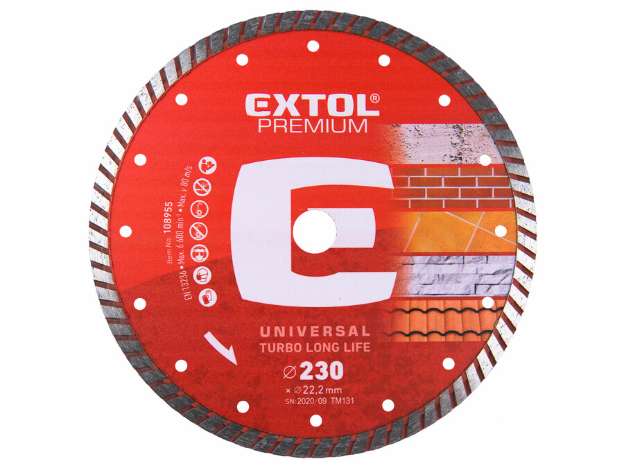 EXTOL Gyémánt vágókorong - TURBO Plus, száraz és vizes vágásra, 230x2,9x22,2 mm