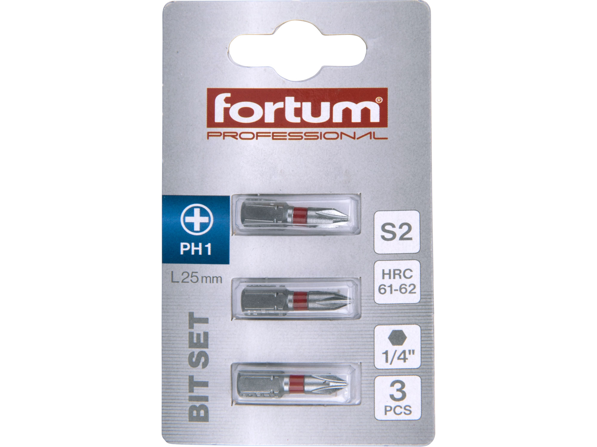 FORTUM Csavarhúzó bit (behajtóhegy), PH1 x 25 mm, 1/4", S2 acél (3 db)