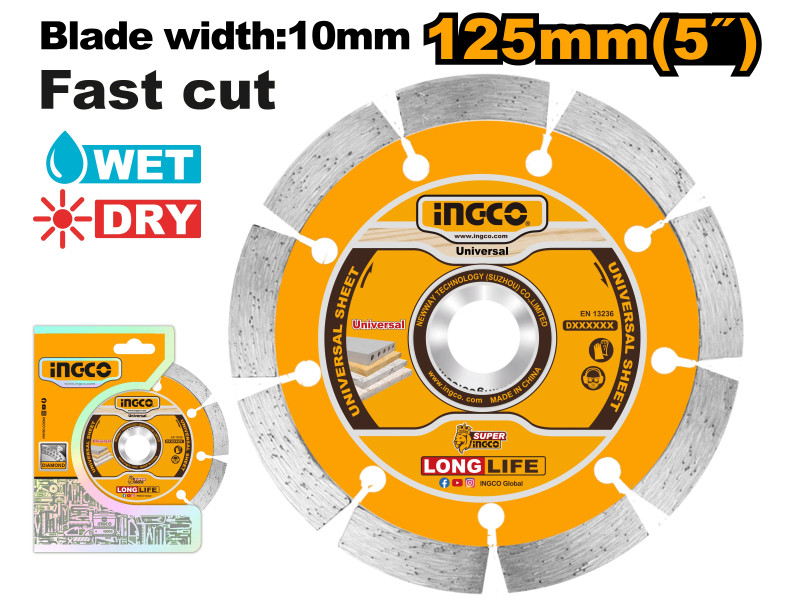 INGCO Gyémánt vágókorong 125 x 10 x 22,2 mm szegmentált