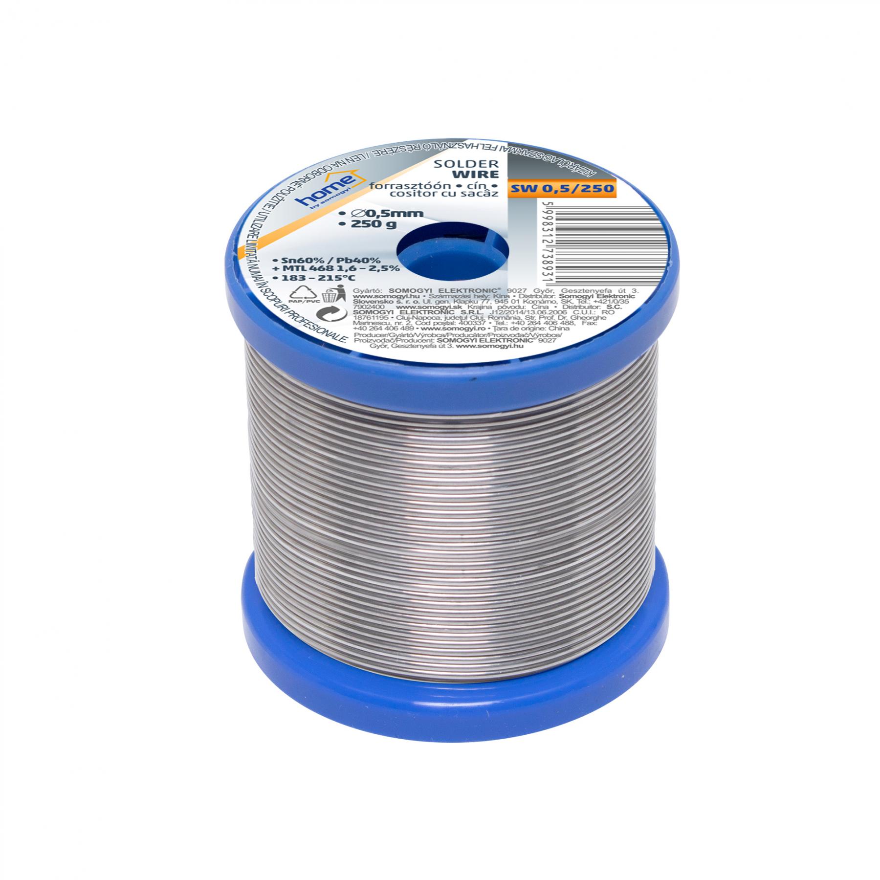 SMA SW 0,5/250 forrasztóón, 0,5mm, 250g, európai gyártótól származó kiváló minőségű forrasztóón, összetétel: SN/PB: 60/40%, gyanta: 2,0%